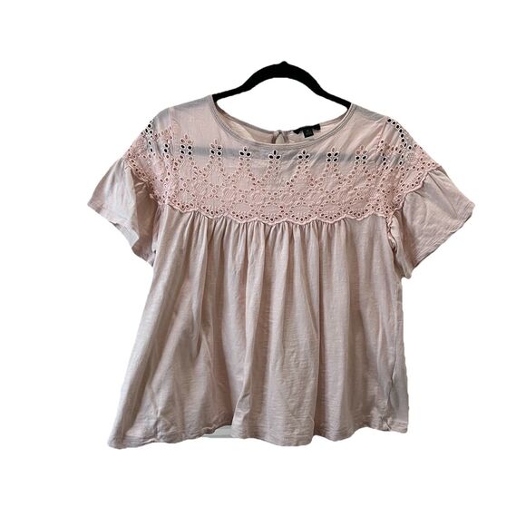 J. Crew Light Pink Eyelet Flutter Short Sleeve Keyhole Top Womens Size M - Picture 1 of 10